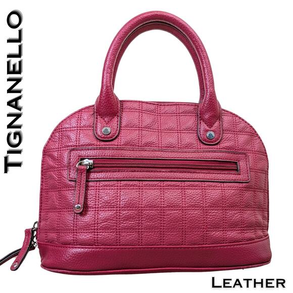 Tignanello Quilted Leather Crescent Satchel Organizer Bag Raspberry Pink Red - Picture 1 of 12